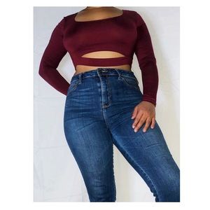 Cut-Out Crop Top (Burgundy)